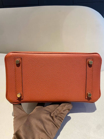 Pre-owned Certified Hermes Birkin 25 Cuivre 6C Togo Leather Golden Hw, 2016 (X), w/ lock & key, dust bag