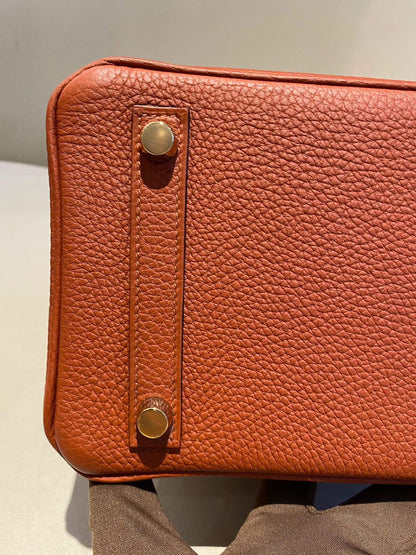 Pre-owned Certified Hermes Birkin 25 Cuivre 6C Togo Leather Golden Hw, 2016 (X), w/ lock & key, dust bag