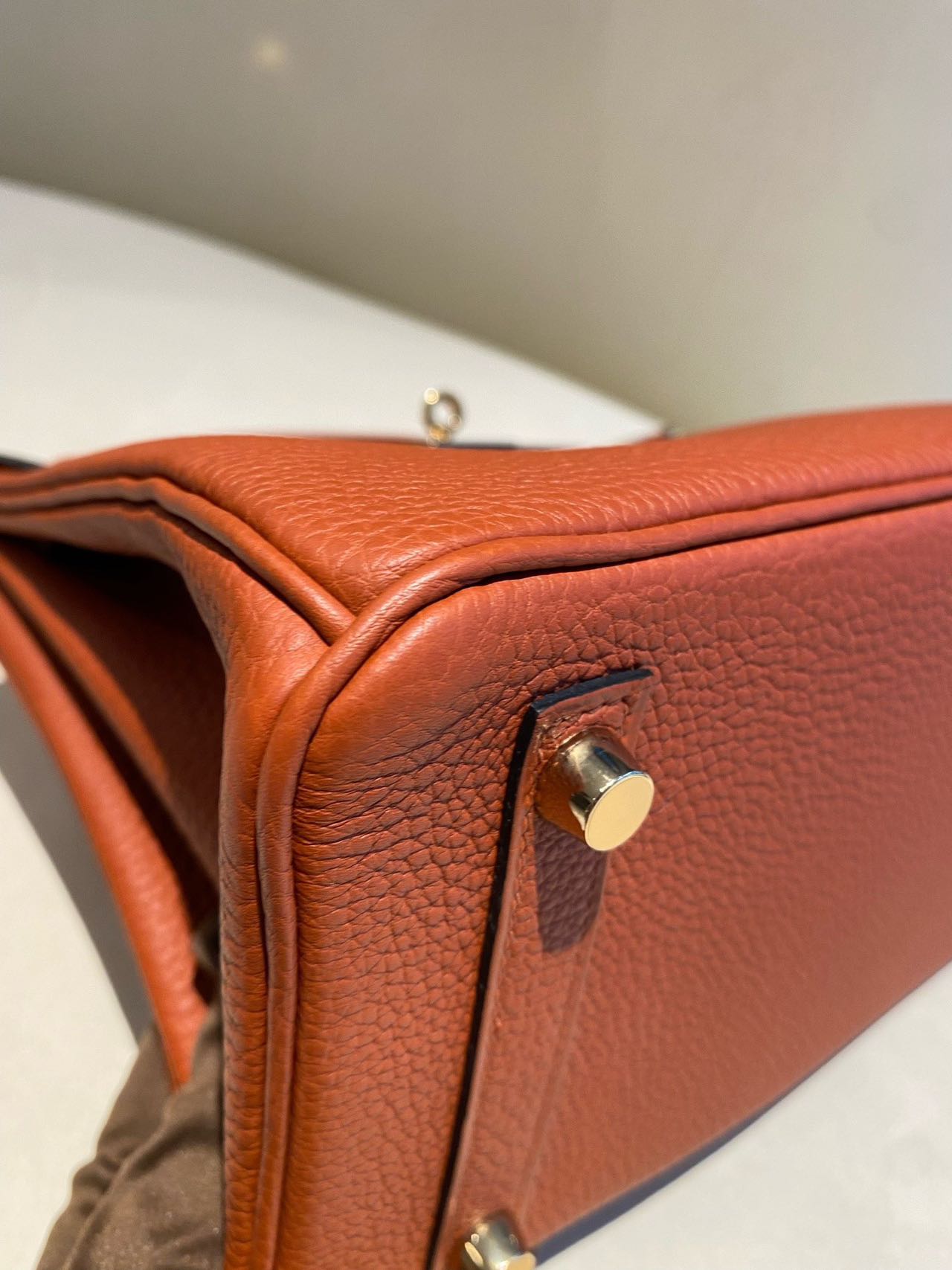 Pre-owned Certified Hermes Birkin 25 Cuivre 6C Togo Leather Golden Hw, 2016 (X), w/ lock & key, dust bag