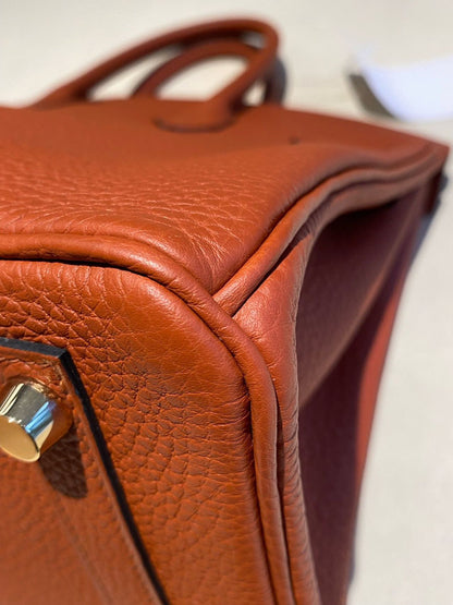Pre-owned Certified Hermes Birkin 25 Cuivre 6C Togo Leather Golden Hw, 2016 (X), w/ lock & key, dust bag