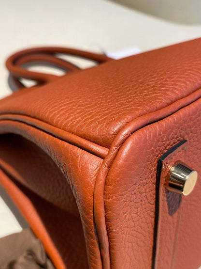 Pre-owned Certified Hermes Birkin 25 Cuivre 6C Togo Leather Golden Hw, 2016 (X), w/ lock & key, dust bag