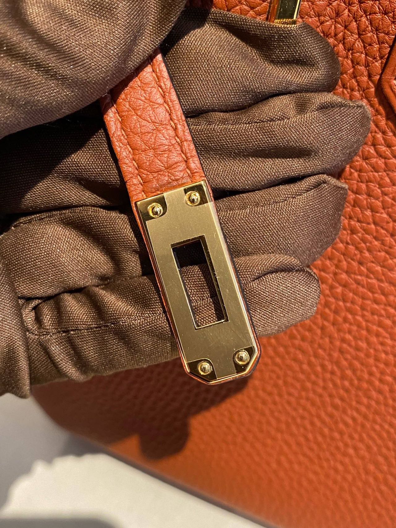 Pre-owned Certified Hermes Birkin 25 Cuivre 6C Togo Leather Golden Hw, 2016 (X), w/ lock & key, dust bag