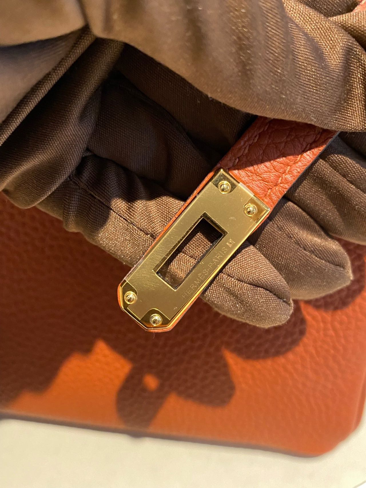 Pre-owned Certified Hermes Birkin 25 Cuivre 6C Togo Leather Golden Hw, 2016 (X), w/ lock & key, dust bag