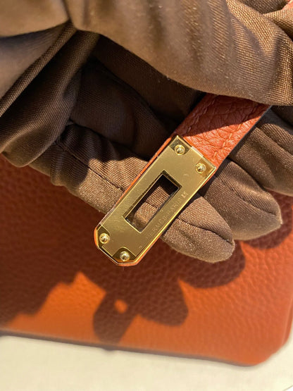 Pre-owned Certified Hermes Birkin 25 Cuivre 6C Togo Leather Golden Hw, 2016 (X), w/ lock & key, dust bag