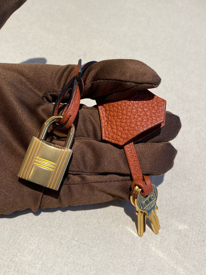 Pre-owned Certified Hermes Birkin 25 Cuivre 6C Togo Leather Golden Hw, 2016 (X), w/ lock & key, dust bag