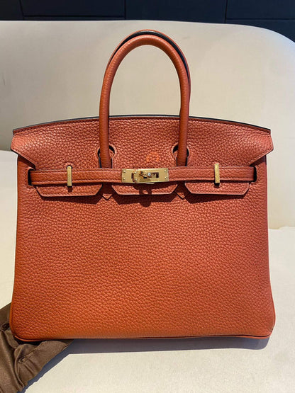 Pre-owned Certified Hermes Birkin 25 Cuivre 6C Togo Leather Golden Hw, 2016 (X), w/ lock & key, dust bag