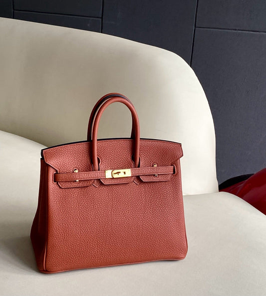 Pre-owned Certified Hermes Birkin 25 Cuivre 6C Togo Leather Golden Hw, 2016 (X), w/ lock & key, dust bag