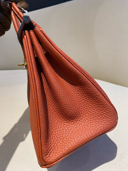 Pre-owned Certified Hermes Birkin 25 Cuivre 6C Togo Leather Golden Hw, 2016 (X), w/ lock & key, dust bag