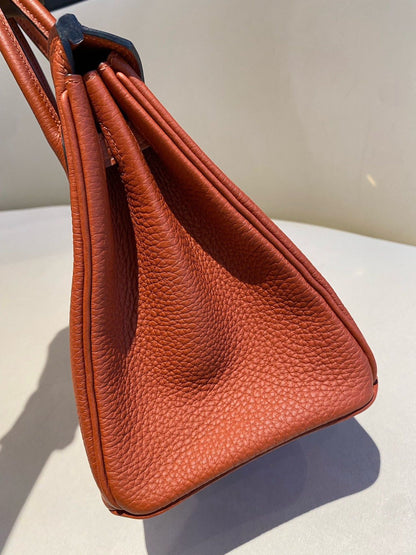 Pre-owned Certified Hermes Birkin 25 Cuivre 6C Togo Leather Golden Hw, 2016 (X), w/ lock & key, dust bag