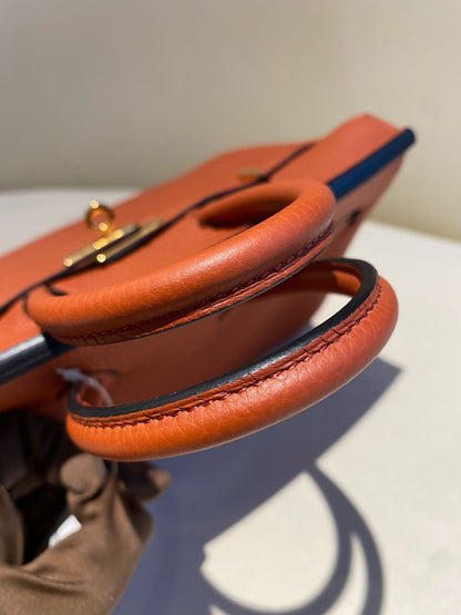 Pre-owned Certified Hermes Birkin 25 Cuivre 6C Togo Leather Golden Hw, 2016 (X), w/ lock & key, dust bag