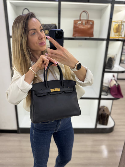 Pre-owned Hermes Birkin 30 Black Togo Golden Hw, 2012, w/ lock&key with clochette, dust bag