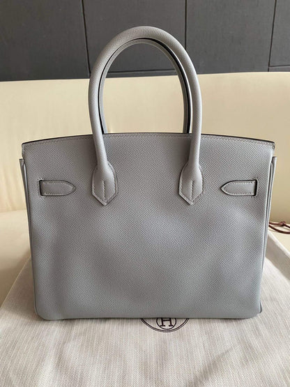 Pre-owned Certified Hermes Birkin 30 Bleu Glacier 8U Epsom Leather Golden Hardware, 2016 (X), w/ Full Set - box, dust bag, lock&key 