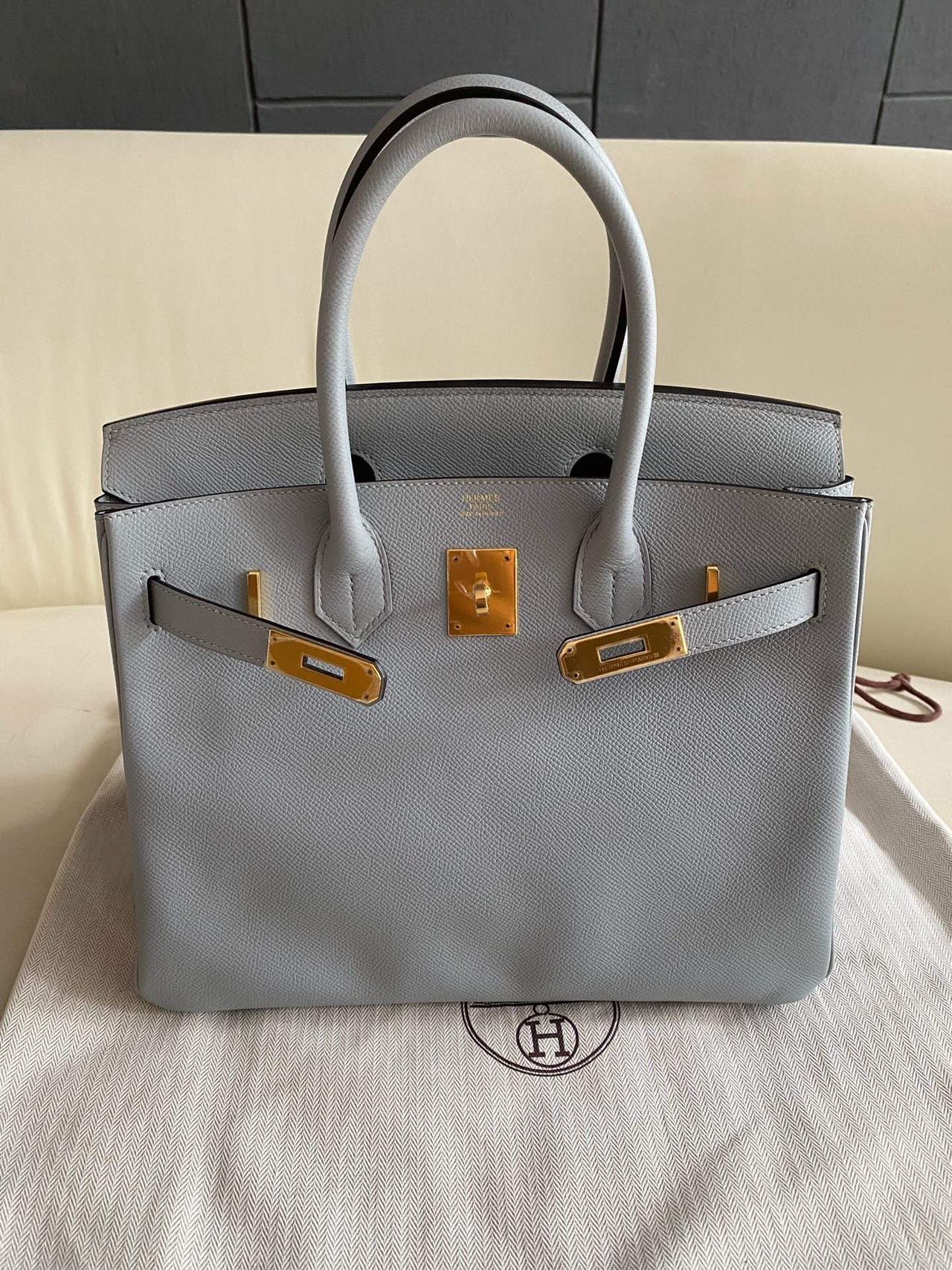 Pre-owned Certified Hermes Birkin 30 Bleu Glacier 8U Epsom Leather Golden Hardware, 2016 (X), w/ Full Set - box, dust bag, lock&key 