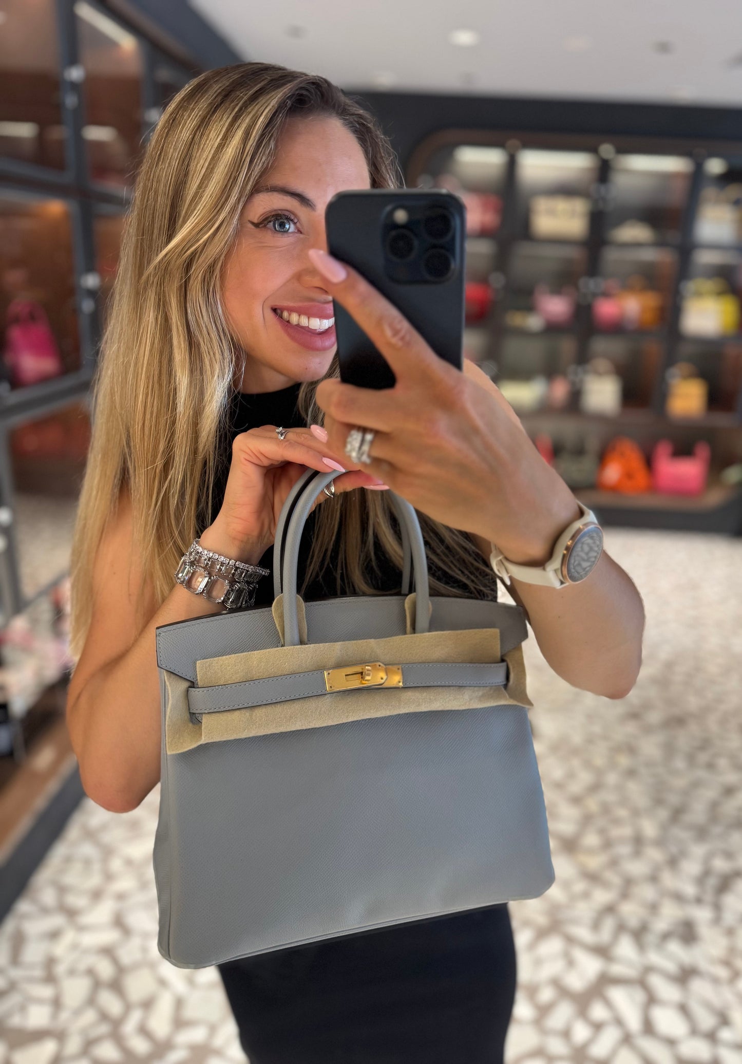 Pre-owned Certified Hermes Birkin 30 Bleu Glacier 8U Epsom Leather Golden Hardware, 2016 (X), w/ Full Set - box, dust bag, lock&key 