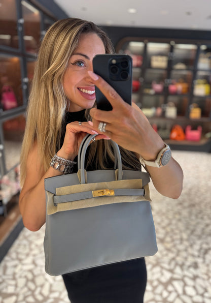 Pre-owned Certified Hermes Birkin 30 Bleu Glacier 8U Epsom Leather Golden Hardware, 2016 (X), w/ Full Set - box, dust bag, lock&key 