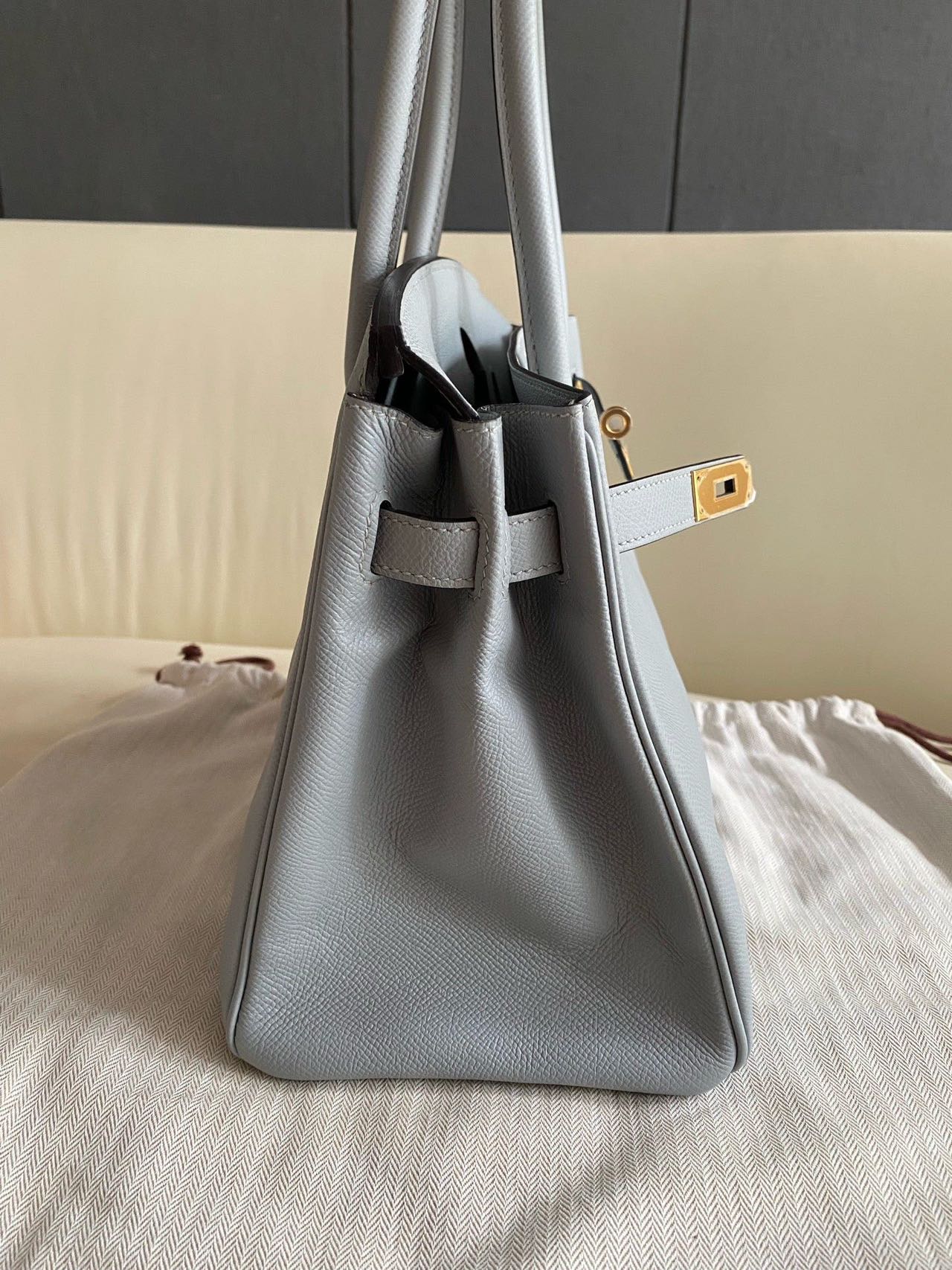 Pre-owned Certified Hermes Birkin 30 Bleu Glacier 8U Epsom Leather Golden Hardware, 2016 (X), w/ Full Set - box, dust bag, lock&key 