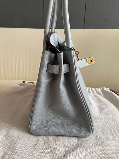 Pre-owned Certified Hermes Birkin 30 Bleu Glacier 8U Epsom Leather Golden Hardware, 2016 (X), w/ Full Set - box, dust bag, lock&key 