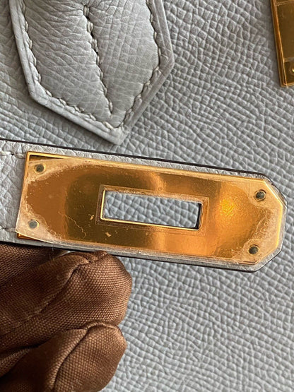 Pre-owned Certified Hermes Birkin 30 Bleu Glacier 8U Epsom Leather Golden Hardware, 2016 (X), w/ Full Set - box, dust bag, lock&key 