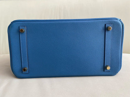 Pre-owned Certified Hermes Birkin 30 Blue Brighton 7e Epsom Leather with Golden Hardware, 2019 (D), with dust bag, lock&key 