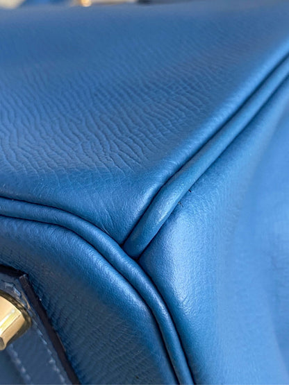 Pre-owned Certified Hermes Birkin 30 Blue Brighton 7e Epsom Leather with Golden Hardware, 2019 (D), with dust bag, lock&key 