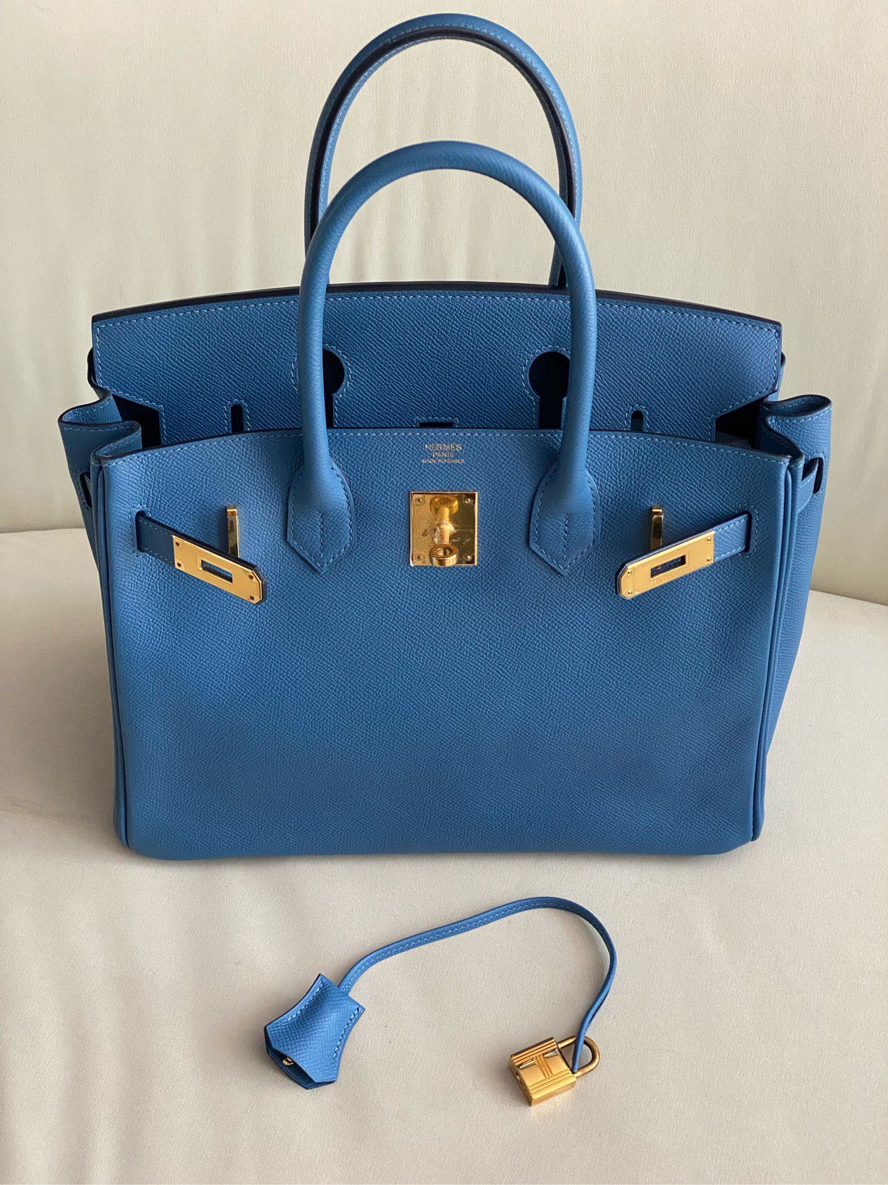 Pre-owned Certified Hermes Birkin 30 Blue Brighton 7e Epsom Leather with Golden Hardware, 2019 (D), with dust bag, lock&key 