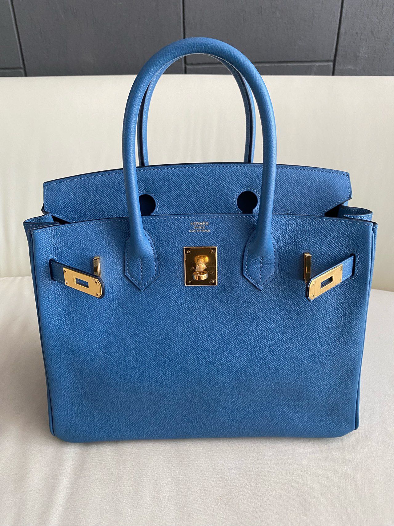 Pre-owned Certified Hermes Birkin 30 Blue Brighton 7e Epsom Leather with Golden Hardware, 2019 (D), with dust bag, lock&key 