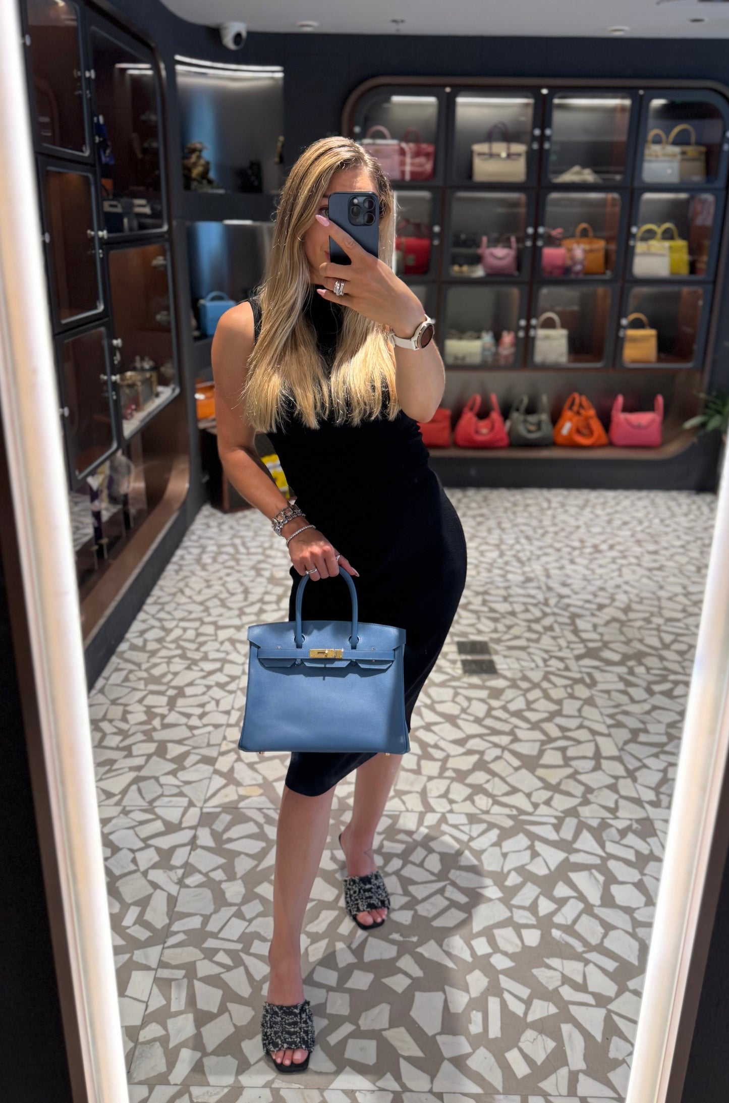 Pre-owned Certified Hermes Birkin 30 Blue Brighton 7e Epsom Leather with Golden Hardware, 2019 (D), with dust bag, lock&key 