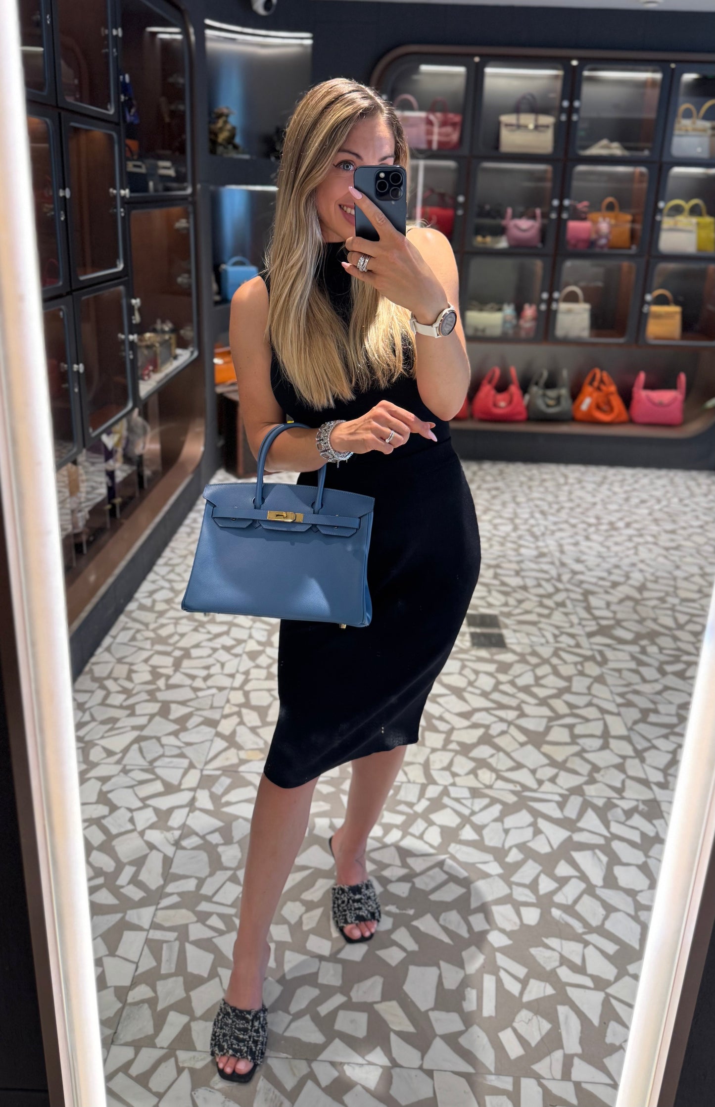 Pre-owned Certified Hermes Birkin 30 Blue Brighton 7e Epsom Leather with Golden Hardware, 2019 (D), with dust bag, lock&key 