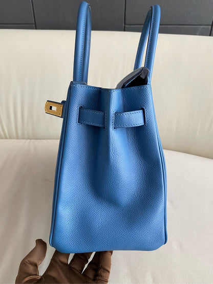 Pre-owned Certified Hermes Birkin 30 Blue Brighton 7e Epsom Leather with Golden Hardware, 2019 (D), with dust bag, lock&key 