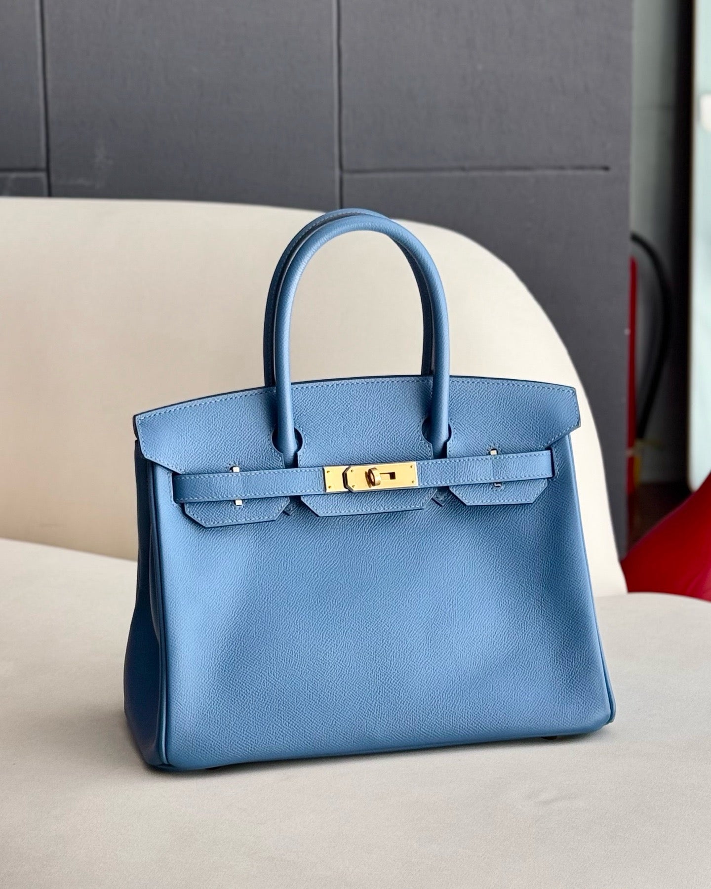 Pre-owned Certified Hermes Birkin 30 Blue Brighton 7e Epsom Leather with Golden Hardware, 2019 (D), with dust bag, lock&key 