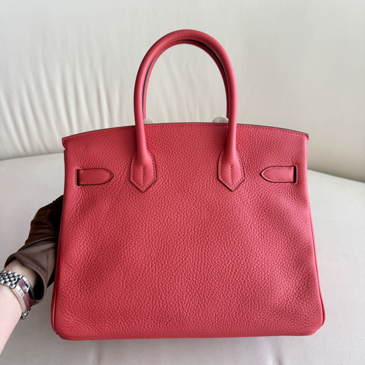 Pre-owned Certified Hermes Birkin 30 Rouge Pivoine 2R Togo Silver Hardware, 2015 (T), w/ Dust bag, lock&key