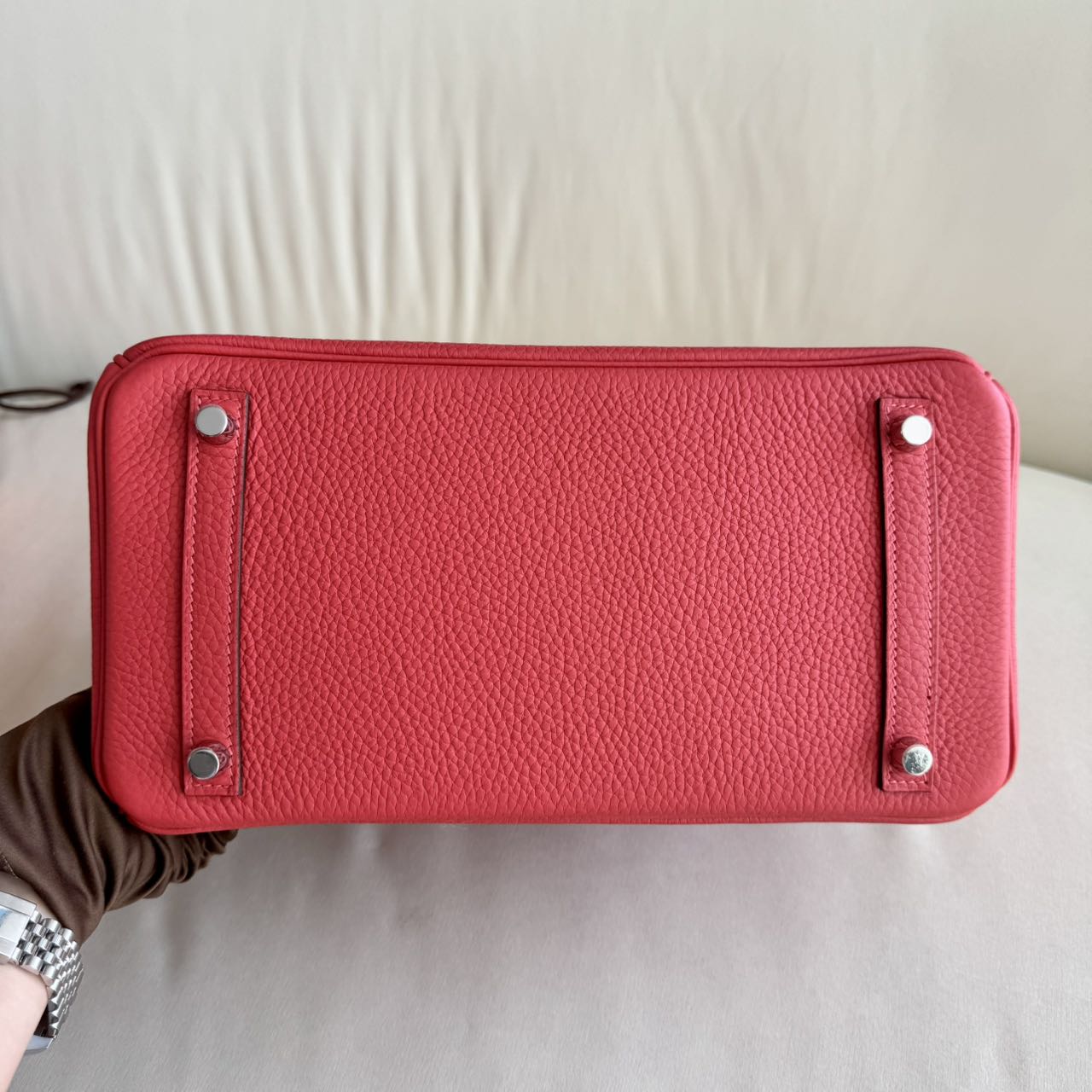 Pre-owned Certified Hermes Birkin 30 Rouge Pivoine 2R Togo Silver Hardware, 2015 (T), w/ Dust bag, lock&key