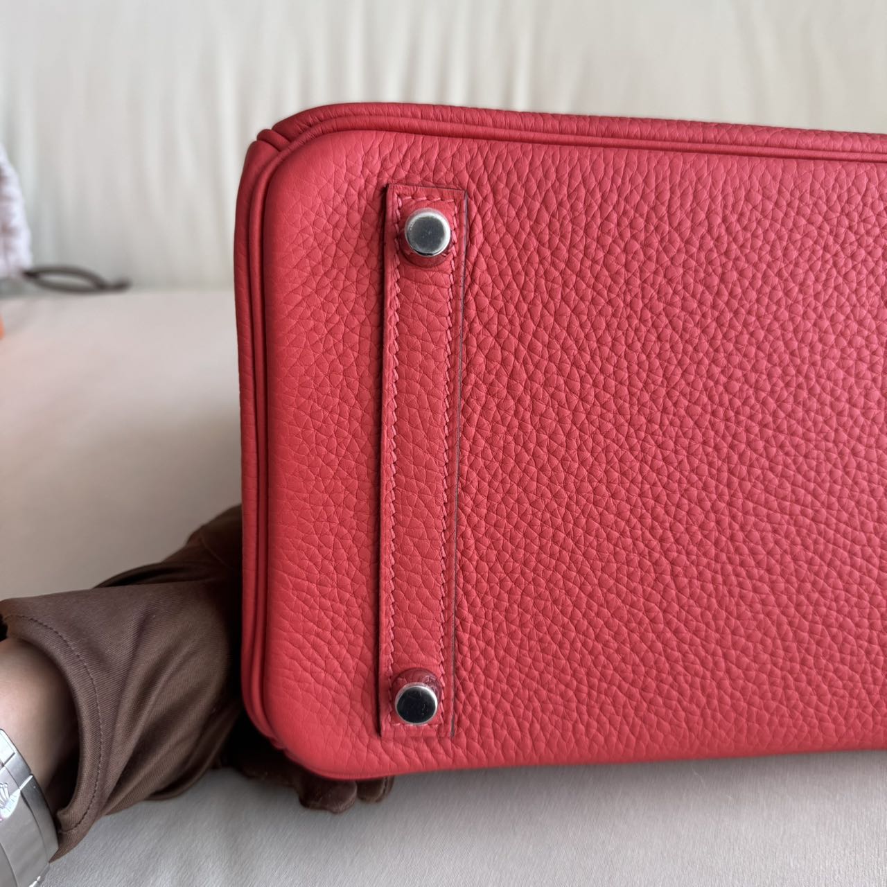 Pre-owned Certified Hermes Birkin 30 Rouge Pivoine 2R Togo Silver Hardware, 2015 (T), w/ Dust bag, lock&key