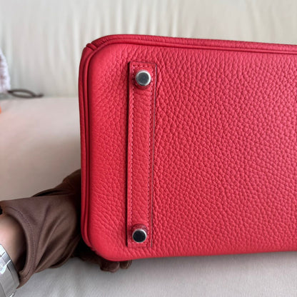 Pre-owned Certified Hermes Birkin 30 Rouge Pivoine 2R Togo Silver Hardware, 2015 (T), w/ Dust bag, lock&key