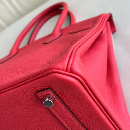Pre-owned Certified Hermes Birkin 30 Rouge Pivoine 2R Togo Silver Hardware, 2015 (T), w/ Dust bag, lock&key