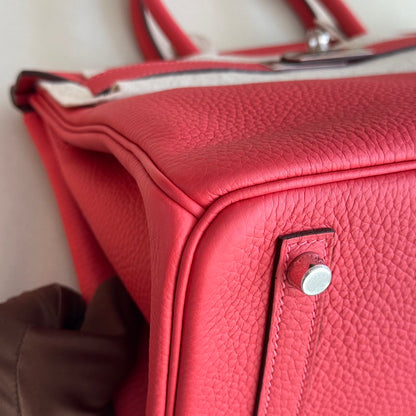 Pre-owned Certified Hermes Birkin 30 Rouge Pivoine 2R Togo Silver Hardware, 2015 (T), w/ Dust bag, lock&key