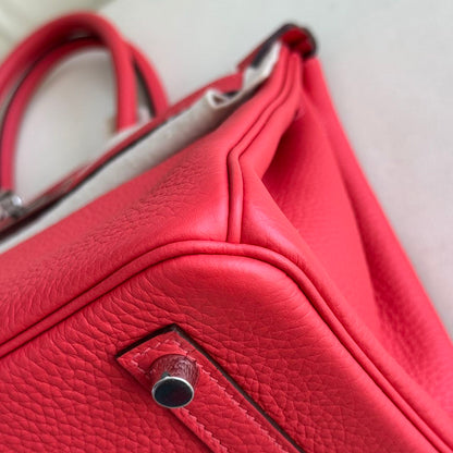 Pre-owned Certified Hermes Birkin 30 Rouge Pivoine 2R Togo Silver Hardware, 2015 (T), w/ Dust bag, lock&key