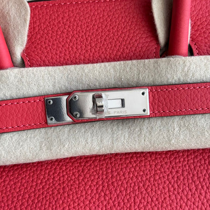 Pre-owned Certified Hermes Birkin 30 Rouge Pivoine 2R Togo Silver Hardware, 2015 (T), w/ Dust bag, lock&key