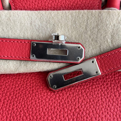 Pre-owned Certified Hermes Birkin 30 Rouge Pivoine 2R Togo Silver Hardware, 2015 (T), w/ Dust bag, lock&key