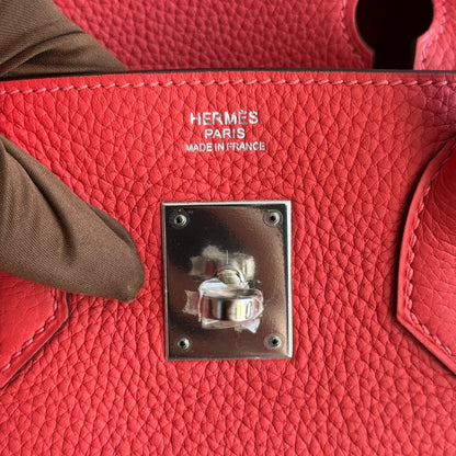 Pre-owned Certified Hermes Birkin 30 Rouge Pivoine 2R Togo Silver Hardware, 2015 (T), w/ Dust bag, lock&key