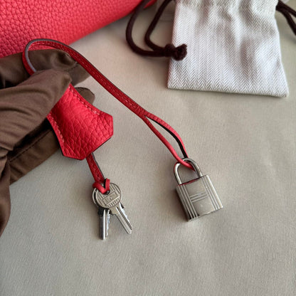 Pre-owned Certified Hermes Birkin 30 Rouge Pivoine 2R Togo Silver Hardware, 2015 (T), w/ Dust bag, lock&key