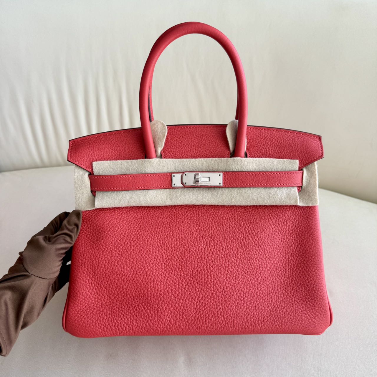 Pre-owned Certified Hermes Birkin 30 Rouge Pivoine 2R Togo Silver Hardware, 2015 (T), w/ Dust bag, lock&key