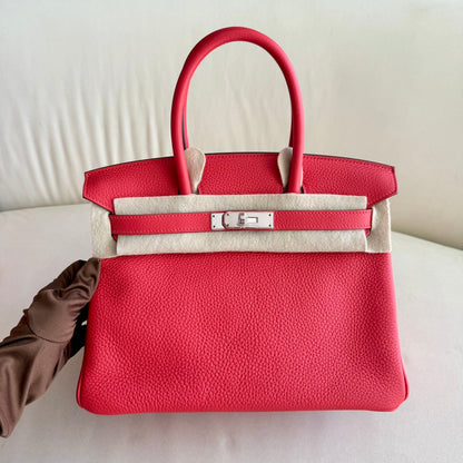 Pre-owned Certified Hermes Birkin 30 Rouge Pivoine 2R Togo Silver Hardware, 2015 (T), w/ Dust bag, lock&key