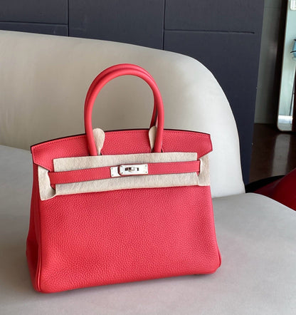 Pre-owned Certified Hermes Birkin 30 Rouge Pivoine 2R Togo Silver Hardware, 2015 (T), w/ Dust bag, lock&key
