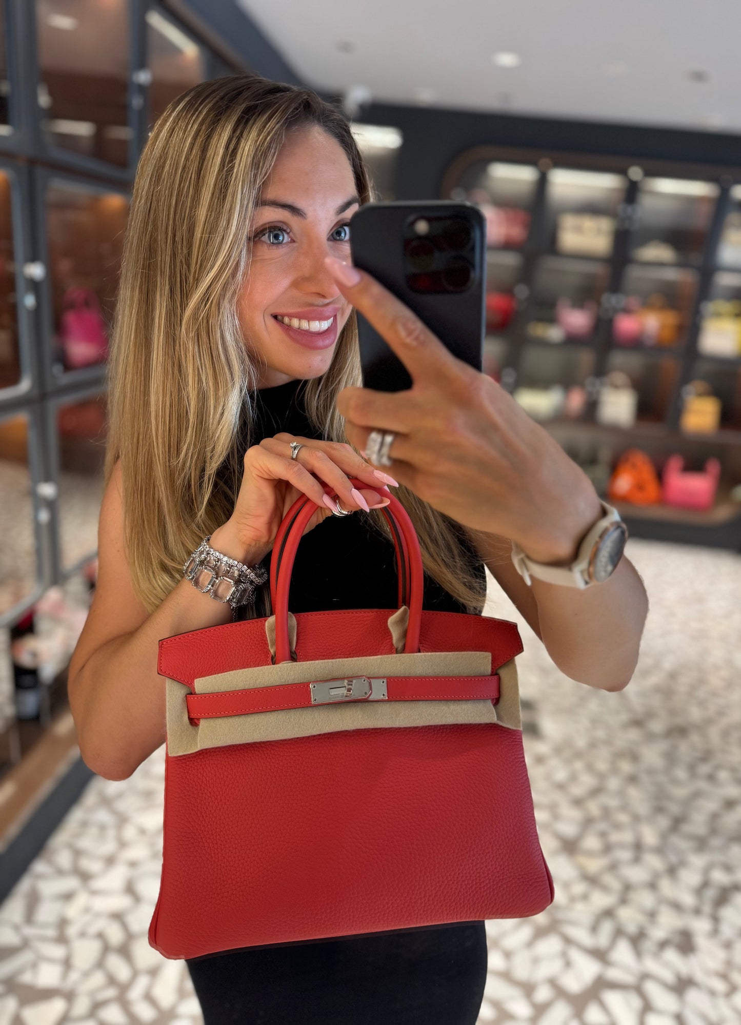 Pre-owned Certified Hermes Birkin 30 Rouge Pivoine 2R Togo Silver Hardware, 2015 (T), w/ Dust bag, lock&key