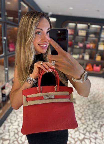 Pre-owned Certified Hermes Birkin 30 Rouge Pivoine 2R Togo Silver Hardware, 2015 (T), w/ Dust bag, lock&key