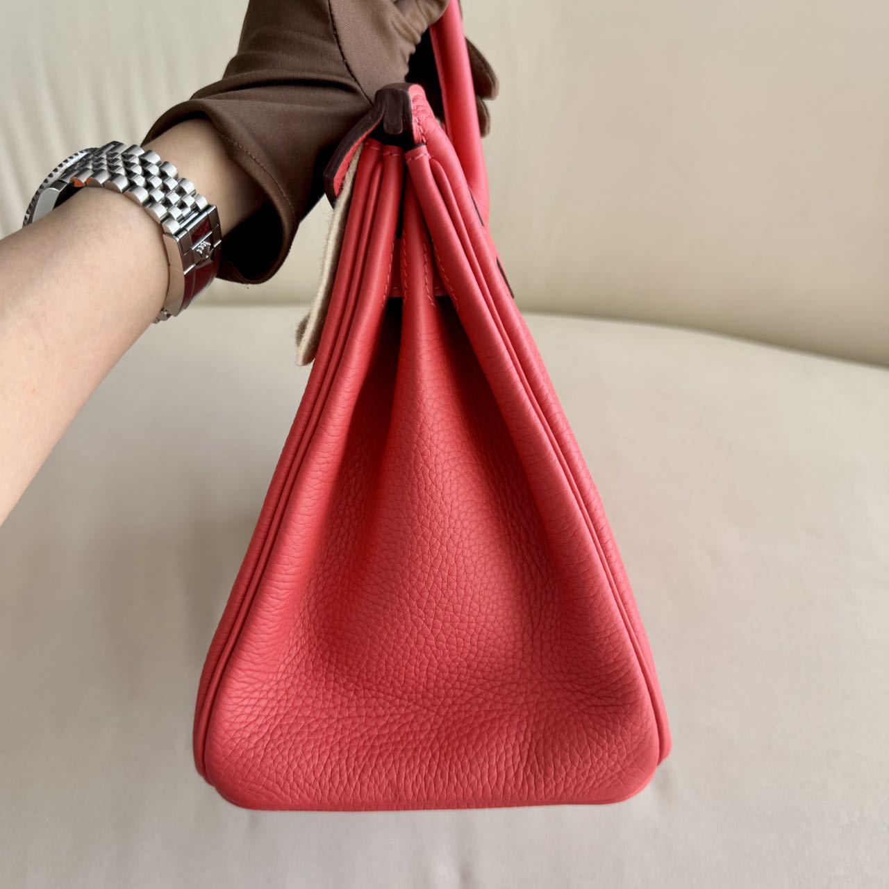 Pre-owned Certified Hermes Birkin 30 Rouge Pivoine 2R Togo Silver Hardware, 2015 (T), w/ Dust bag, lock&key