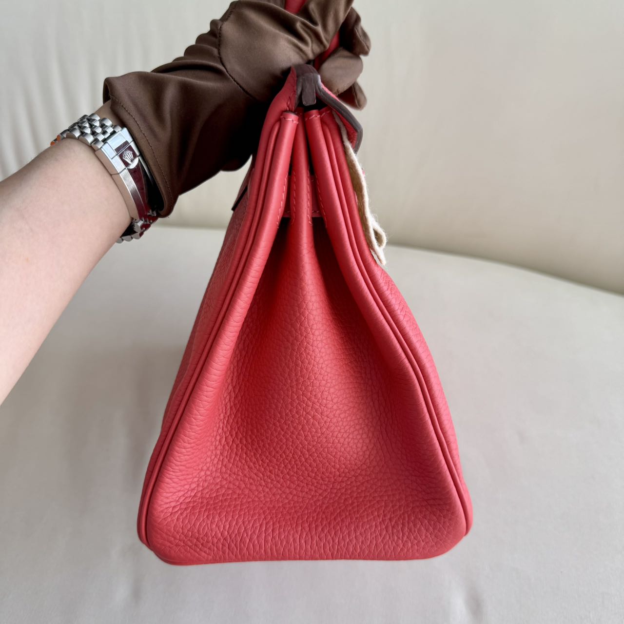 Pre-owned Certified Hermes Birkin 30 Rouge Pivoine 2R Togo Silver Hardware, 2015 (T), w/ Dust bag, lock&key