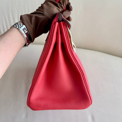 Pre-owned Certified Hermes Birkin 30 Rouge Pivoine 2R Togo Silver Hardware, 2015 (T), w/ Dust bag, lock&key