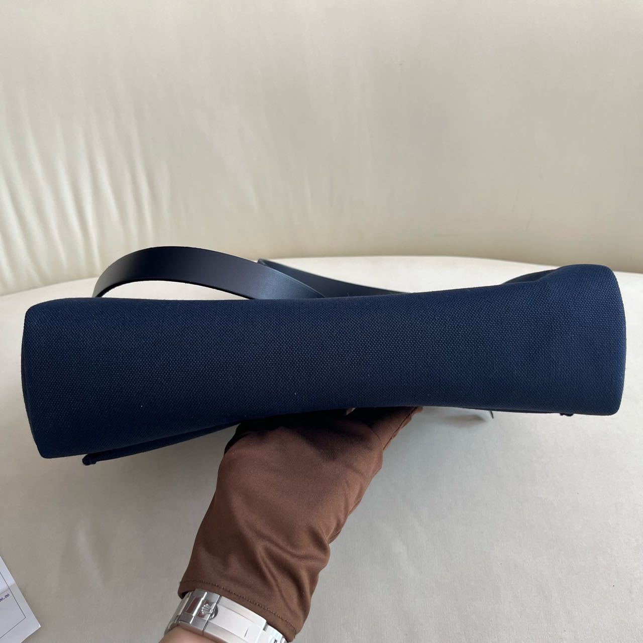 Pre-owned Certified Hermes Herbag Messenger 39 Dark Blue Canvas with Calfskin Silver hw, 2023 (B), w/ dust bag, lock&key